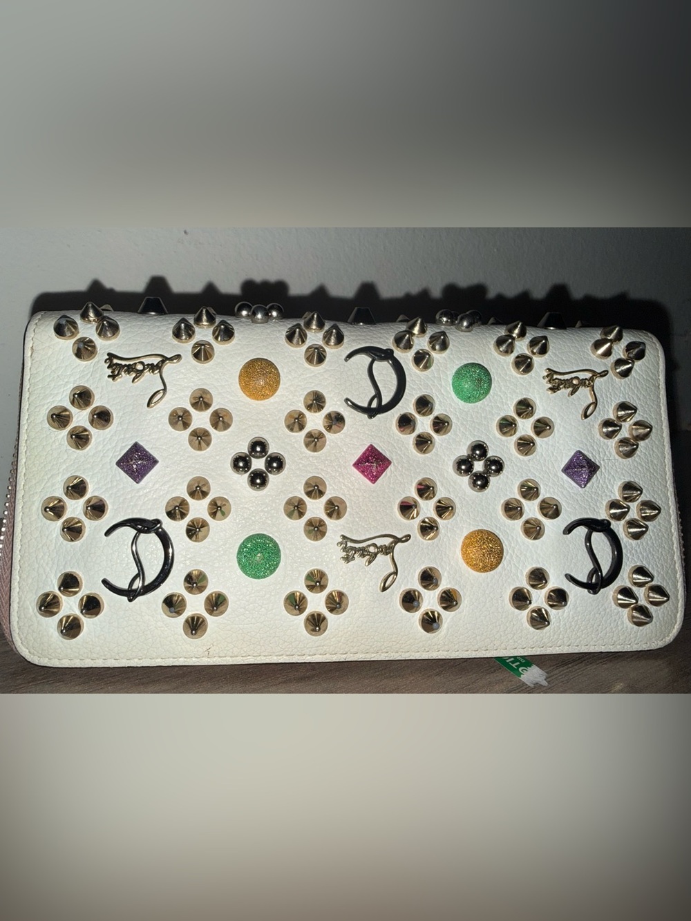 Christian Louboutin White Leather Studded Zip Wallet | Auth - Picture 2 of 14